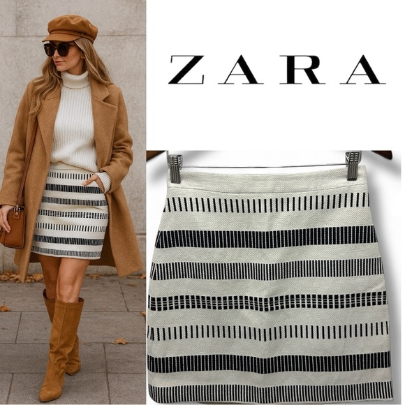 282 ZARA Basic | EUC Morocco Striped Navy Blue White Mini Skirt (Size S) - Picture 1 of 10